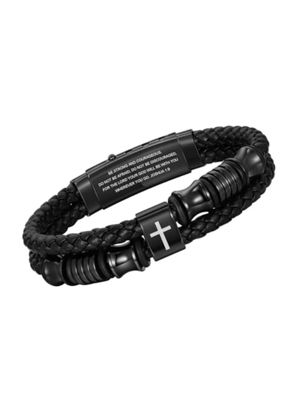 Mens Cross Bracelet Leather Stainless Steel Christian Religious Faith Jewelry